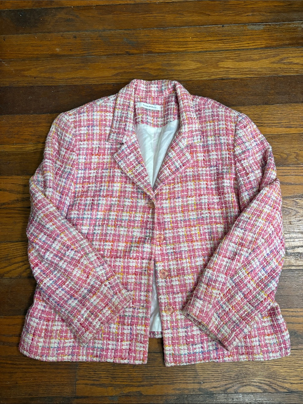 Vintage Yvonne Marie Pink Tweed Button-Front Blazer Jacket women’s size 14
